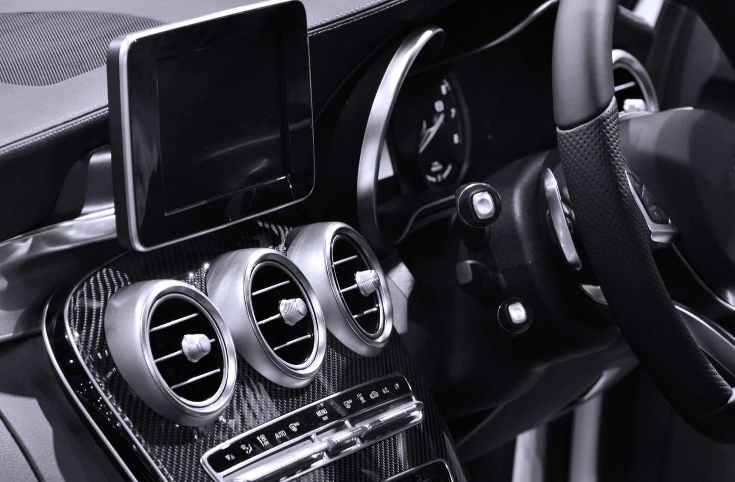 interior view modern car black white tone